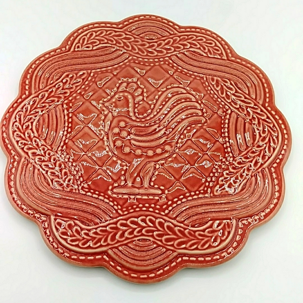 🥮2 x HP! Longaberger Pottery Chicken/Rooster Trivets. Vintage
